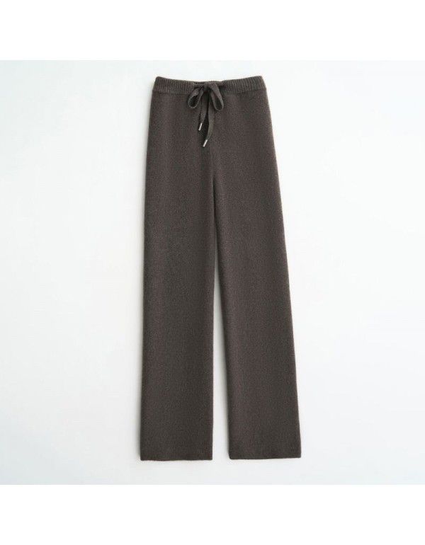 Women's knitted wide leg pants with high waist drop feeling flared pants and straight pants