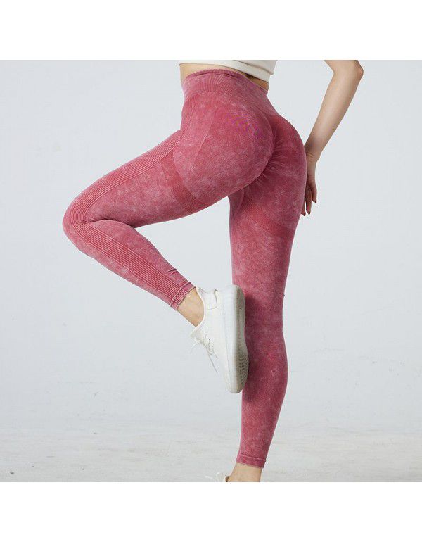 Seamless Frosted Peach Hip Yoga Pants Tight Waist High Hip Lifting Fitness Pants Women's Running Sports Tights