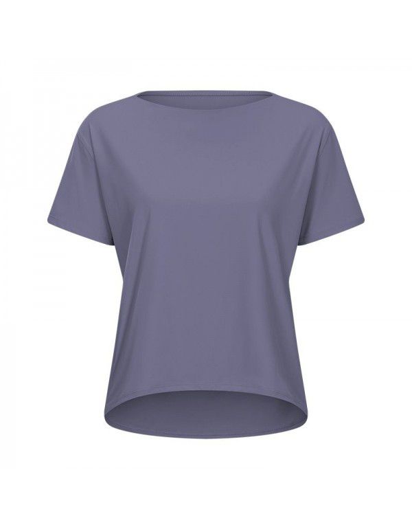 Double-sided Brushed Loose Fit Sports Short Sleeve Women's Running Fitness Yoga Dress Simple T-shirt 