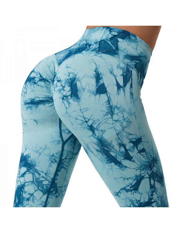 Popular seamless tie-dyed yoga pants in Europe and America, no embarrassment, fitness, hip lifting, high elastic leggings 