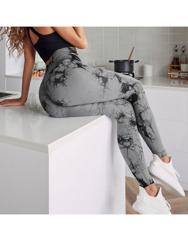 New Fitness Sports Honey Peach Hip Lift High Waist Tight Fit Tie Dye Yoga Pants Pants