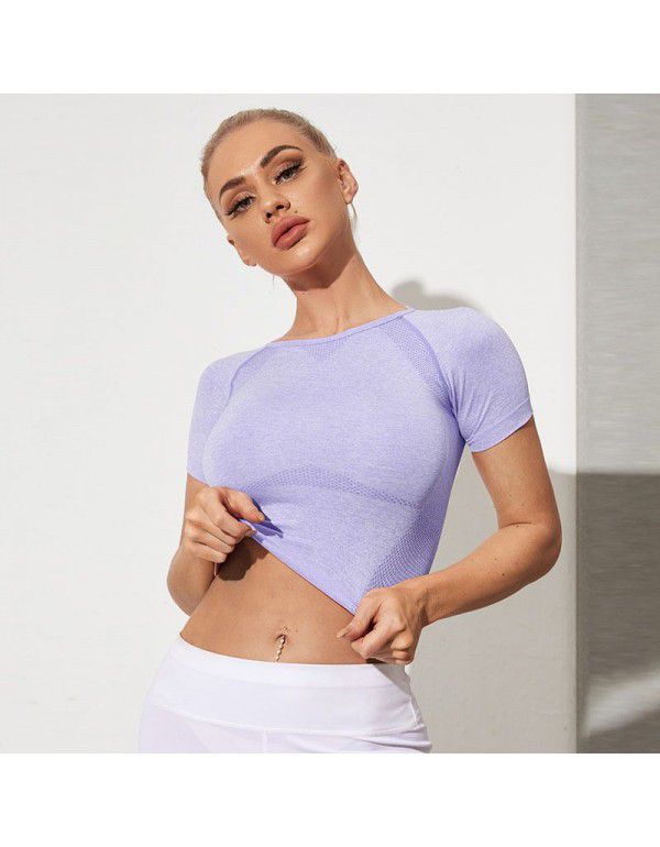 European and American fitness short sleeve open navel tight T-shirt cross-border seamless yoga short sleeve women's fitness clothes