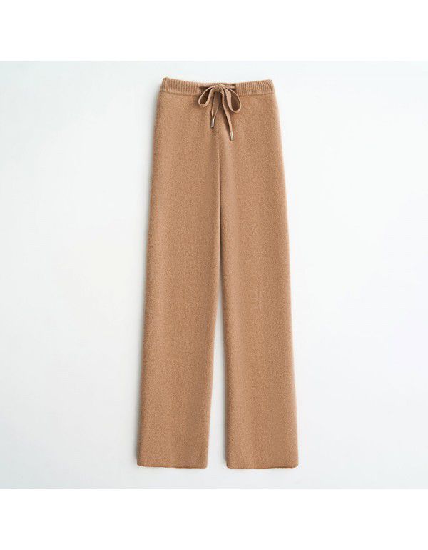 Women's knitted wide leg pants with high waist drop feeling flared pants and straight pants