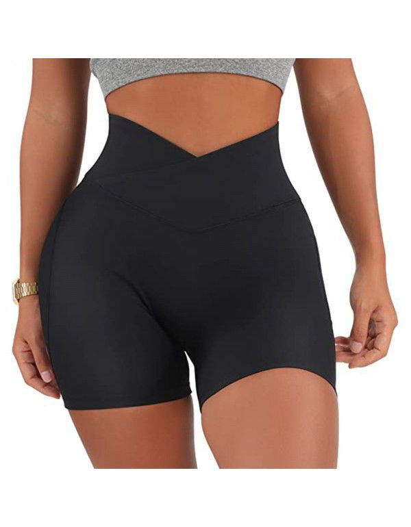 Summer new chrysanthemum pleated peach hip tight-fitting fitness shorts European and American high waist hip lifting exercise yoga shorts 