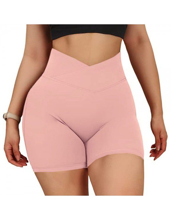 Summer new chrysanthemum pleated peach hip tight-fitting fitness shorts European and American high waist hip lifting exercise yoga shorts 