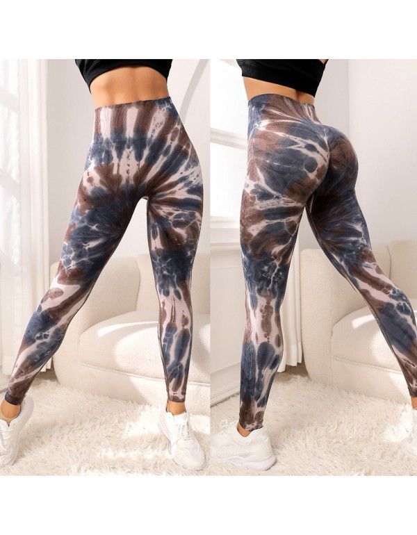 Honey Peach Hip Lifting Pants Tie Float High Waist Tight Yoga Fitness Pants Seamless Tie Dye Sports Tights