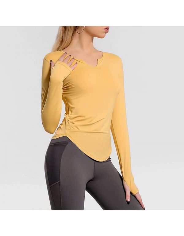 Sports top V-neck women's long-sleeved T-shirt tight-fitting fitness suit, outdoor running style, thin, autumn and winter new yoga suit 