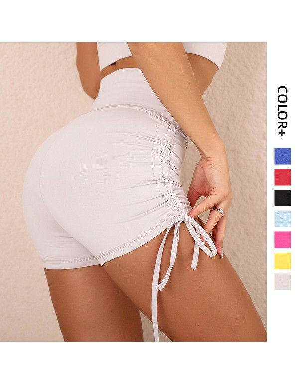 Nude Sports Drawstring Tight Shorts High Waist Ela...