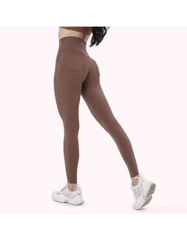 High Waist Hip Lifting Fitness Pants Women's High Elastic Tight Sports Pants Mesh Red Pocket Honey Peach Hip Yoga Pants