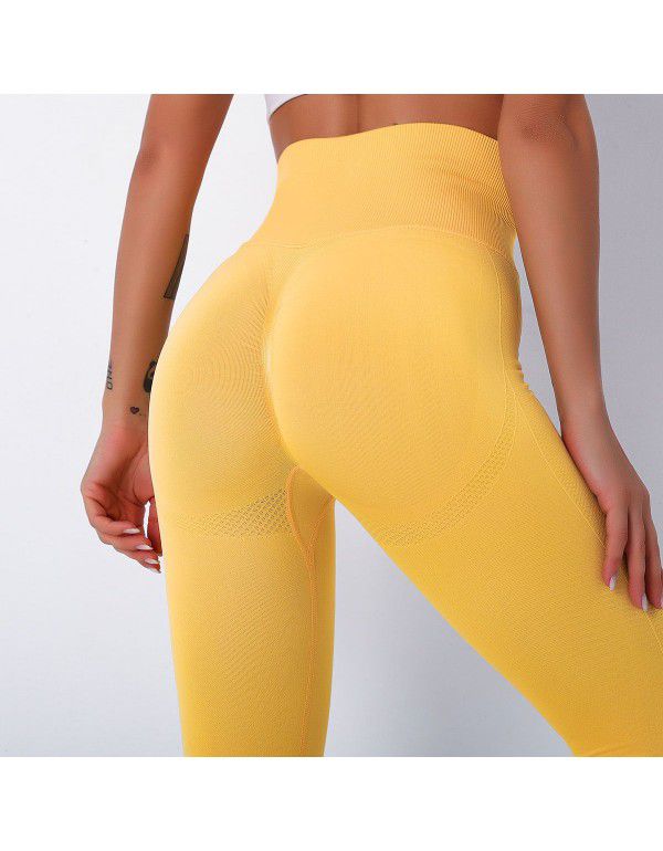 Seamless sexy hip tight elastic smiling face yoga pants Sports running fitness pants Women