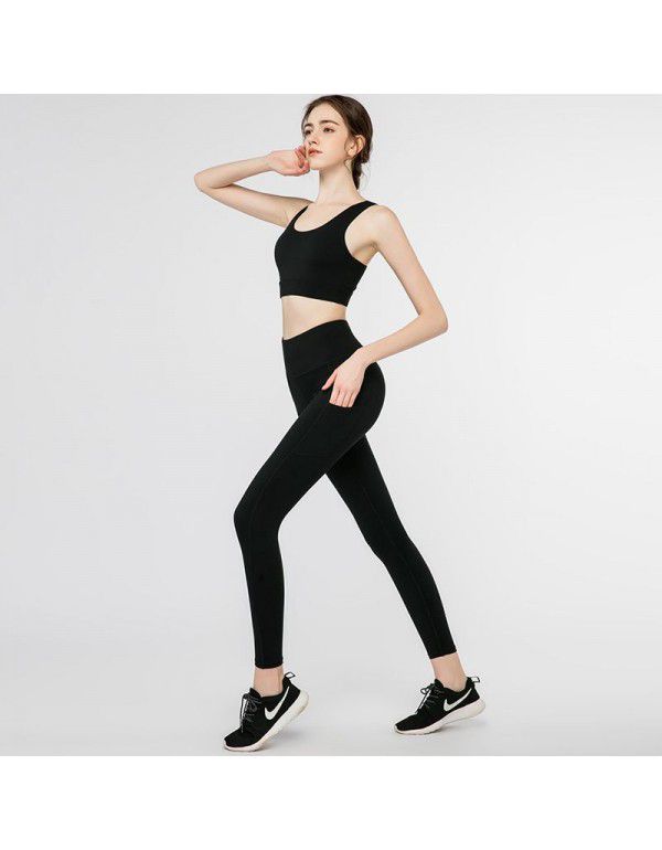 Shockproof and beautiful back bra, quick drying sportswear, high waist, hip lifting, elastic pocket, fitness pants, yoga suit, female