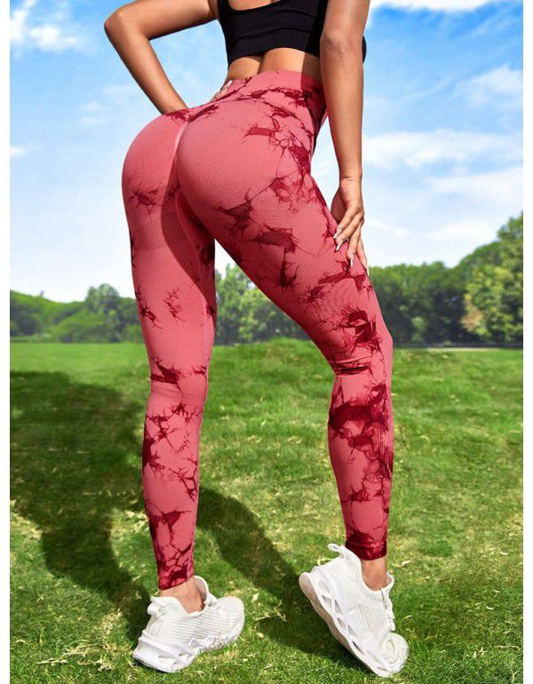 New Fitness Sports Honey Peach Hip Lift High Waist Tight Fit Tie Dye Yoga Pants Pants