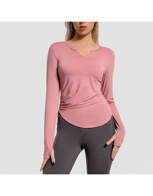 Sports top V-neck women's long-sleeved T-shirt tight-fitting fitness suit, outdoor running style, thin, autumn and winter new yoga suit 