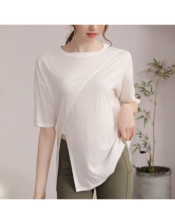 Yoga suit women's summer short-sleeved fitness top blouse loose and thin running Pilates professional training sports T-shirt 