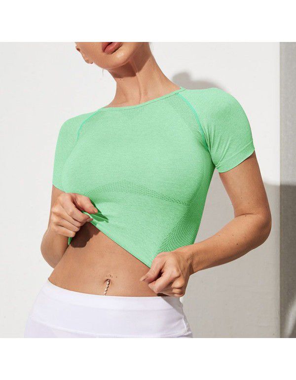 European and American fitness short sleeve open navel tight T-shirt cross-border seamless yoga short sleeve women's fitness clothes