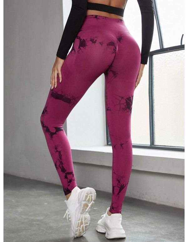 Honey Peach Hip Lifting Pants Tie Float High Waist Tight Yoga Fitness Pants Seamless Tie Dye Sports Tights