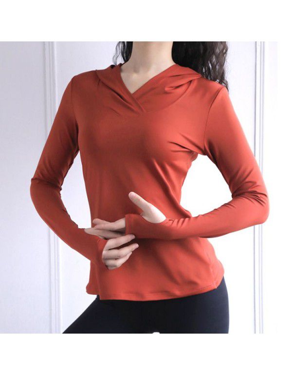 New Sports Top Women's Yoga Wear Long Sleeve Sports Fitness T-shirt Beauty Back Fitness Wear Hoodie