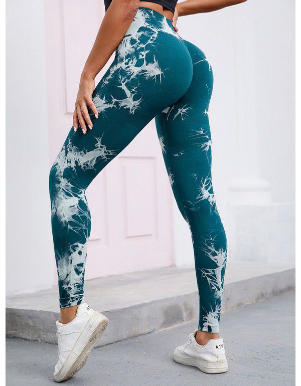 Honey Peach Hip Lifting Pants Tie Float High Waist Tight Yoga Fitness Pants Seamless Tie Dye Sports Tights