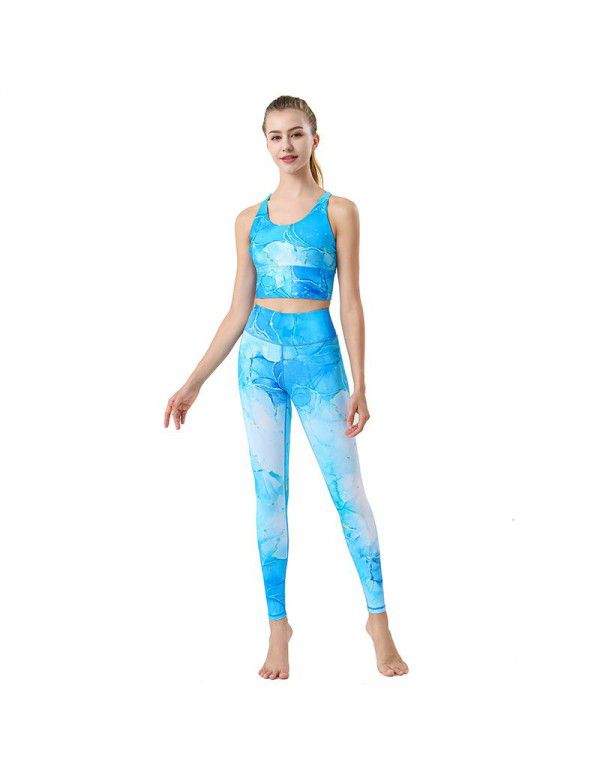 New Yoga Set European and American Quick Dried Sports Tank Top Printed Yoga Pants Women's Cross Border Fitness Clothes Yoga Clothes