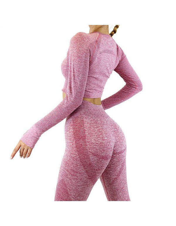 Yoga suit high waist tight hip lifting seamless yoga pants new long-sleeved sports fitness suit 