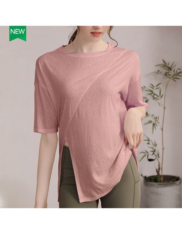 Yoga suit women's summer short-sleeved fitness top blouse loose and thin running Pilates professional training sports T-shirt 