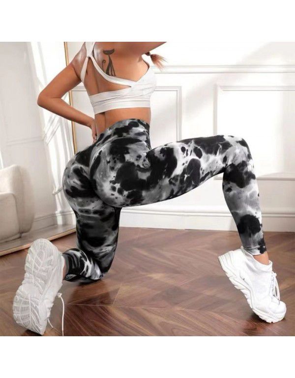 Honey Peach Hip Lifting Pants Tie Float High Waist Tight Yoga Fitness Pants Seamless Tie Dye Sports Tights