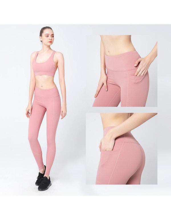 Honey Peach Hip High Waist Pocket Yoga Pants Tight...