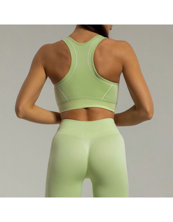 European and American seamless knitting yoga suit women's small v-neck sports bra tight-fitting buttock leggings fitness suit women's suit 