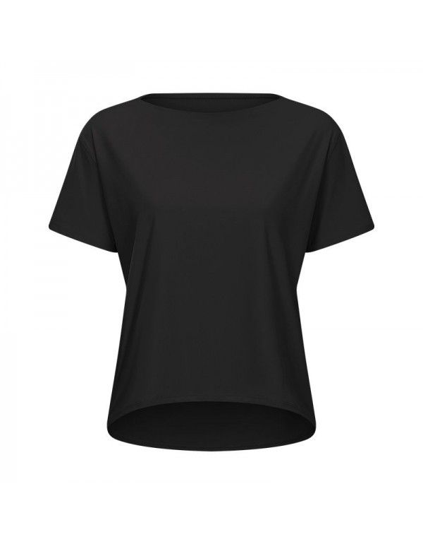 Double-sided Brushed Loose Fit Sports Short Sleeve Women's Running Fitness Yoga Dress Simple T-shirt 