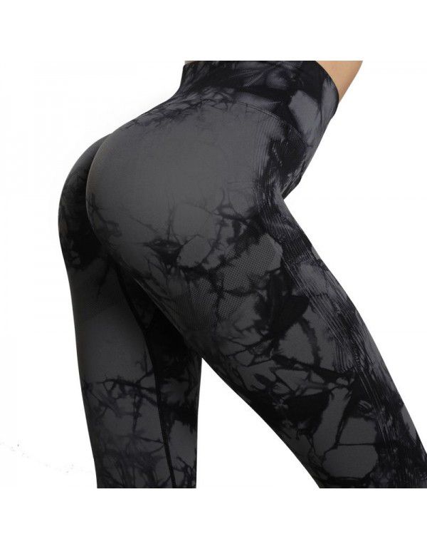 Popular seamless tie-dyed yoga pants in Europe and America, no embarrassment, fitness, hip lifting, high elastic leggings 