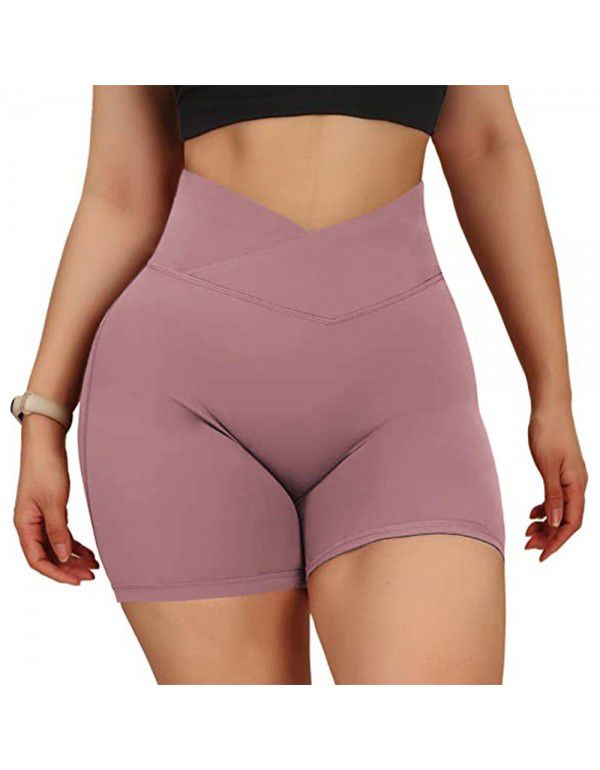 Summer new chrysanthemum pleated peach hip tight-fitting fitness shorts European and American high waist hip lifting exercise yoga shorts 