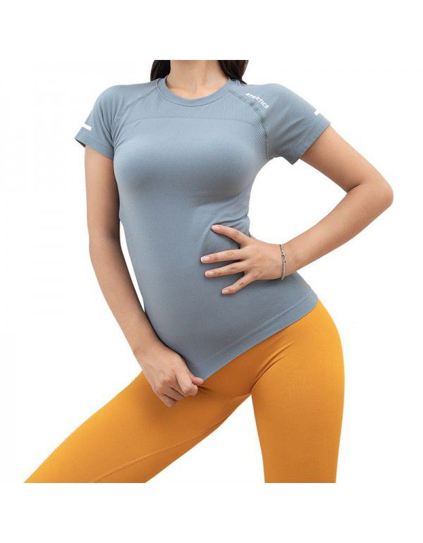 Summer new fitness short-sleeved elastic running yoga suit Women's print slimming quick-drying T-shirt in stock 