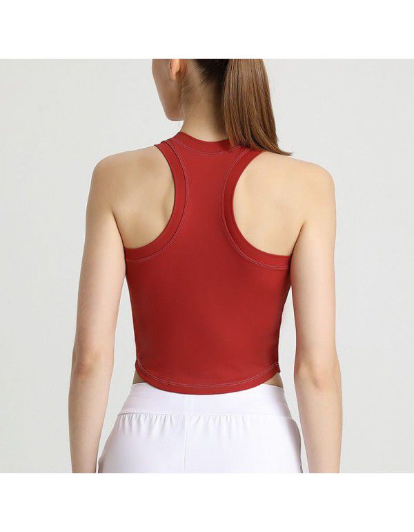 European and American Contrast Yoga Tank Top with Fixed Chest Cushion Slim Fit Fit with Sports Fitness Top Yoga Dress Women