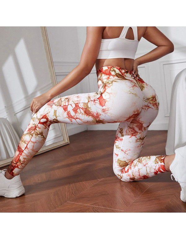 Honey Peach Hip Lifting Pants Tie Float High Waist Tight Yoga Fitness Pants Seamless Tie Dye Sports Tights