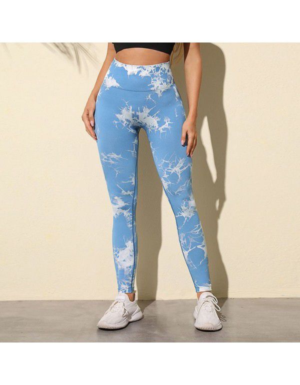 Honey Peach Hip Lifting Pants Tie Float High Waist Tight Yoga Fitness Pants Seamless Tie Dye Sports Tights