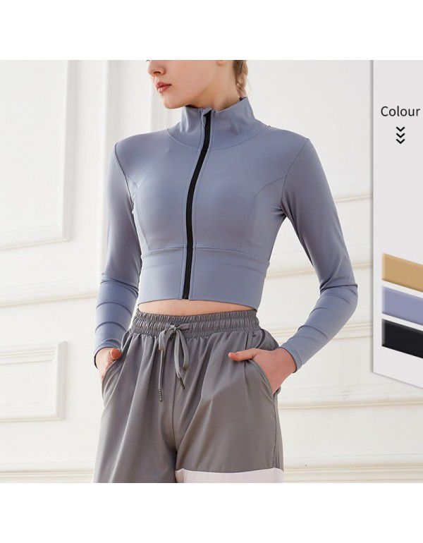 New long-sleeved sports top Women's elastic tight-...