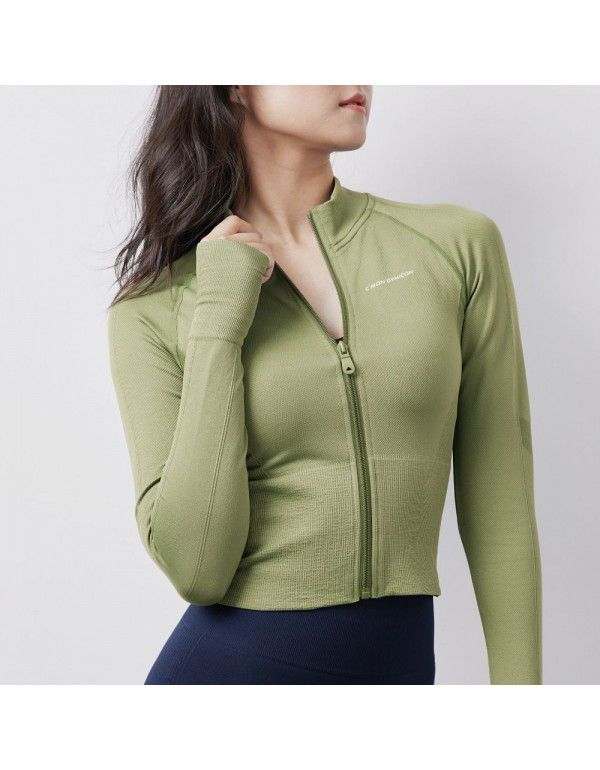 Autumn and Winter New Mock Neck Slim Fit Yoga Dress Sports Jacket Elastic Breathable Zipper Running Yoga Long Sleeve