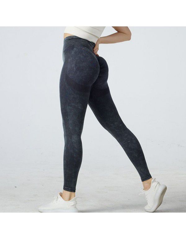 Seamless Frosted Peach Hip Yoga Pants Tight Waist High Hip Lifting Fitness Pants Women's Running Sports Tights