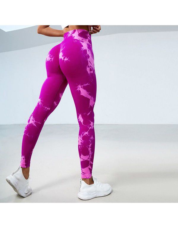 Honey Peach Hip Lifting Pants Tie Float High Waist Tight Yoga Fitness Pants Seamless Tie Dye Sports Tights