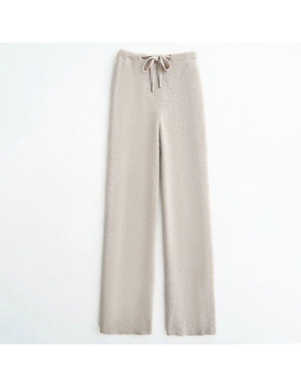 Women's knitted wide leg pants with high waist drop feeling flared pants and straight pants