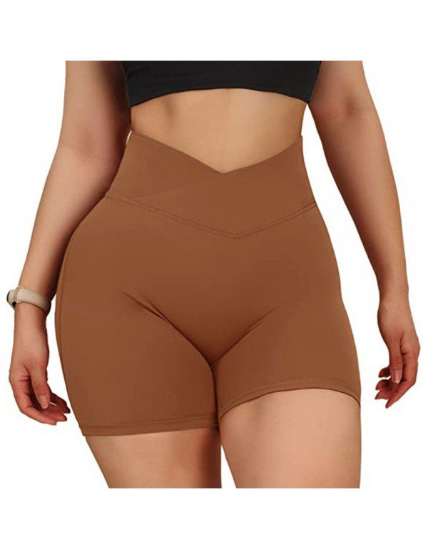 Summer new chrysanthemum pleated peach hip tight-fitting fitness shorts European and American high waist hip lifting exercise yoga shorts 