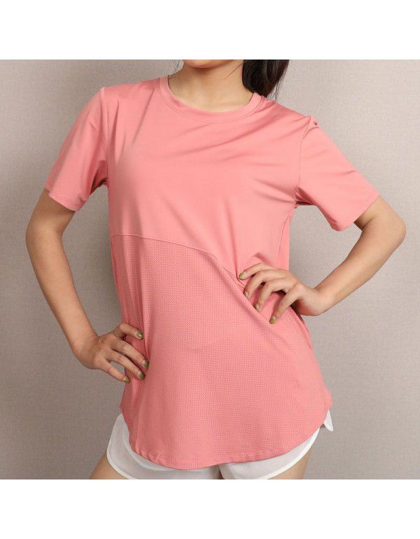 Large sports blouse T-shirt Women's yoga suit loose breathable short sleeve running top fitness suit 