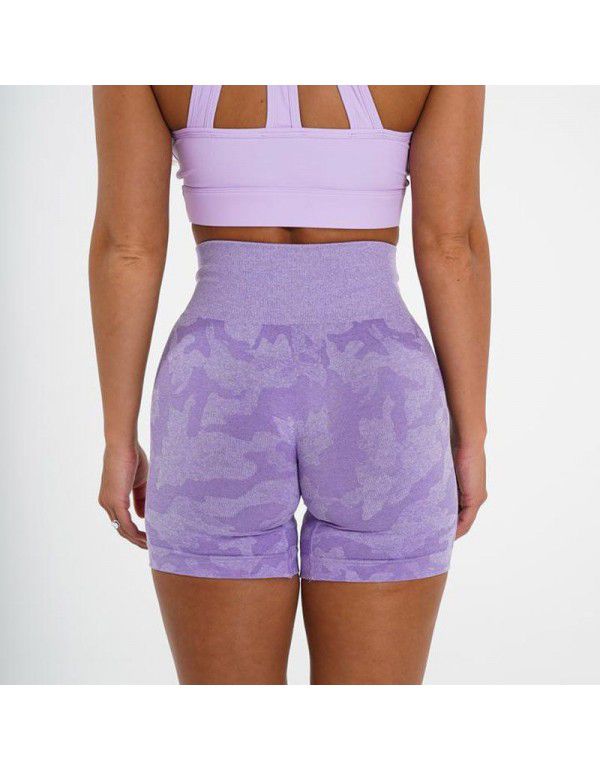 Camo Jacquard Fitness Shorts Camo Yoga Shorts Seam...