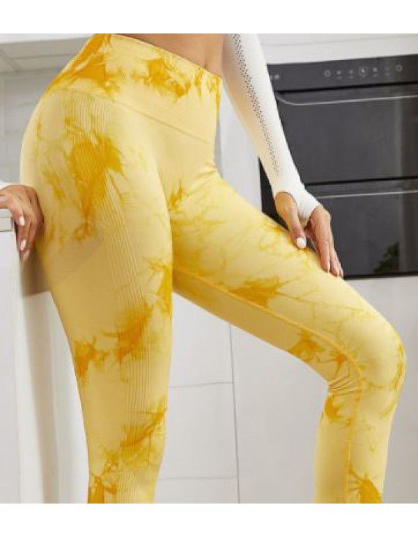 New Fitness Sports Honey Peach Hip Lift High Waist Tight Fit Tie Dye Yoga Pants Pants