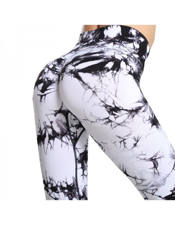 Popular seamless tie-dyed yoga pants in Europe and America, no embarrassment, fitness, hip lifting, high elastic leggings 