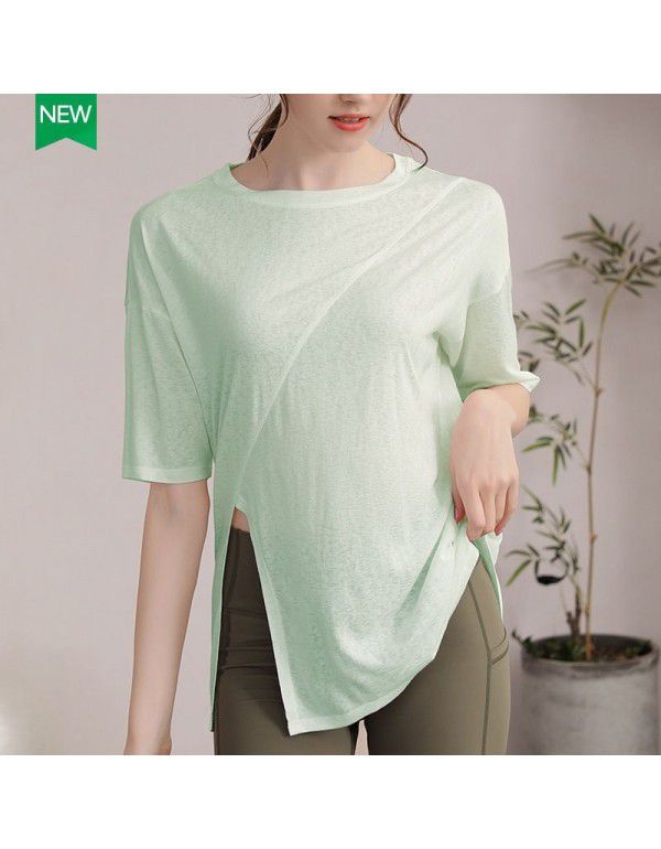 Yoga suit women's summer short-sleeved fitness top blouse loose and thin running Pilates professional training sports T-shirt 