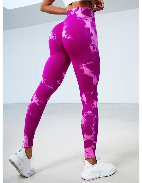 New Fitness Sports Honey Peach Hip Lift High Waist Tight Fit Tie Dye Yoga Pants Pants