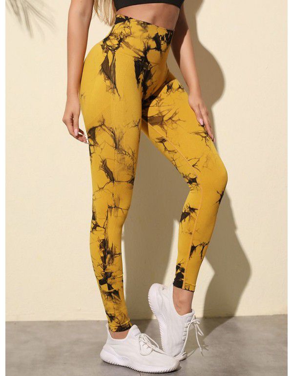 New Fitness Sports Honey Peach Hip Lift High Waist Tight Fit Tie Dye Yoga Pants Pants