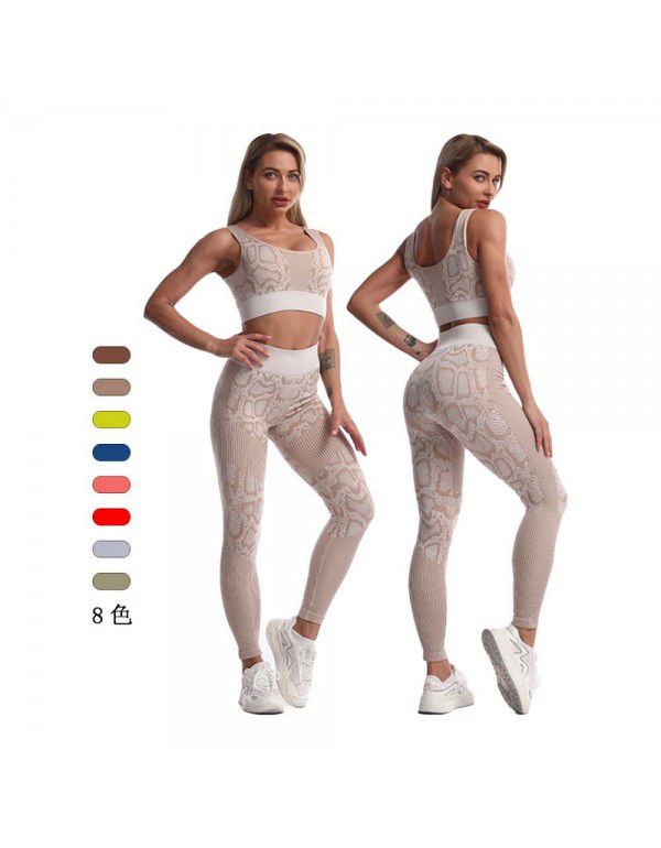 European and American snake pattern fitness suit w...