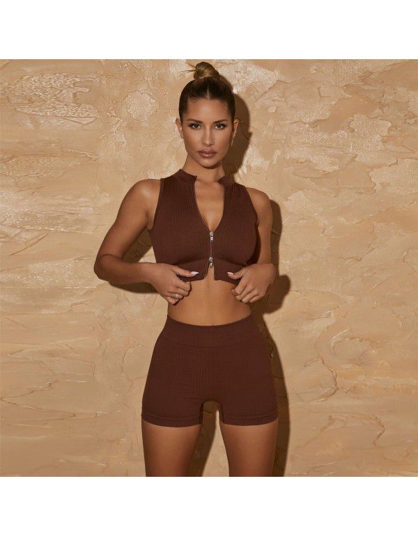 New Seamless Knitted Yoga Dress Women's Sports Zipper Long Sleeve High Waist Hip Lift Yoga Pants